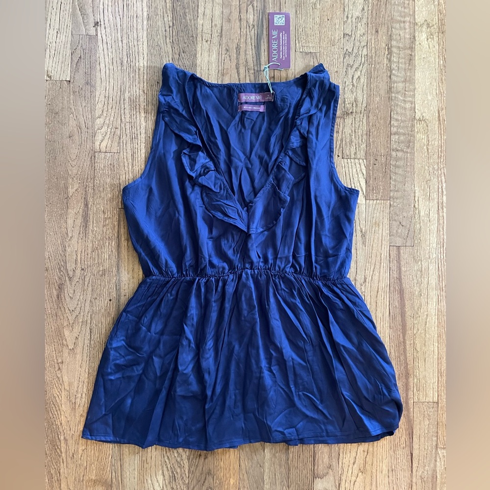 Adore Me Navy Ruffle Blouse